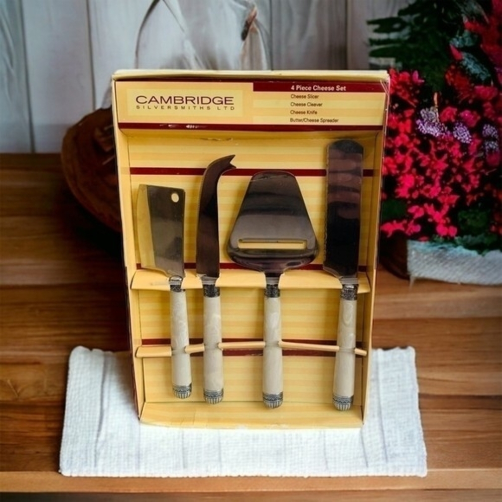 Cambridge Gourmet Cheese Knife Set 4 Pc Stainless Steel Slicer Cleaver Set NIB